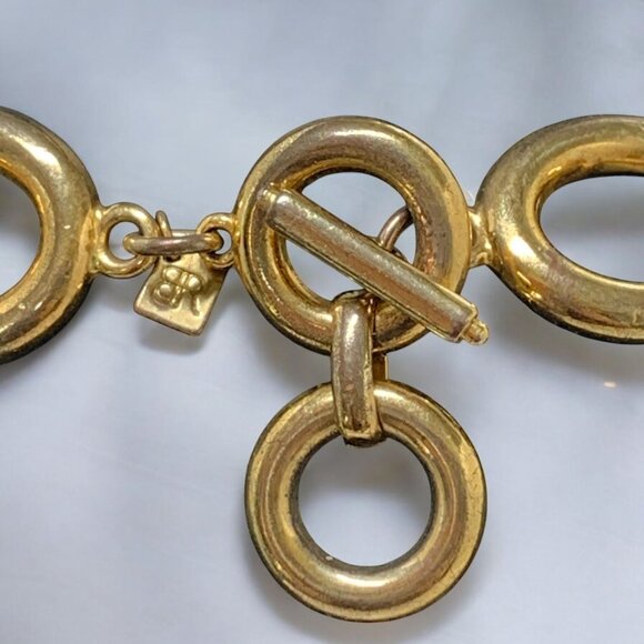 Banana Republic Gold-Tone Chunky Chain Necklace Textured Links Toggle Clasp 18" - Picture 4 of 7